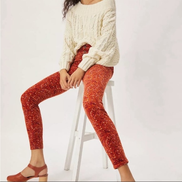 Anthropologie Denim - Anthropologie Pilcro High Rise Skinny Corduroy Pants in Orange Motif